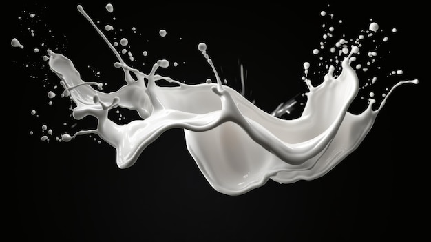 Spruzzi di latte bianco isolati su sfondo nero Spruzzi di liquido bianco