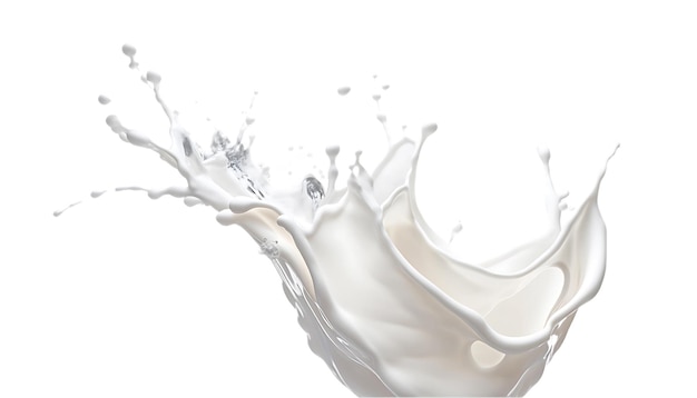 spruzzi di latte realistici o ondate con gocce e spruzzi isolati su uno sfondo trasparente