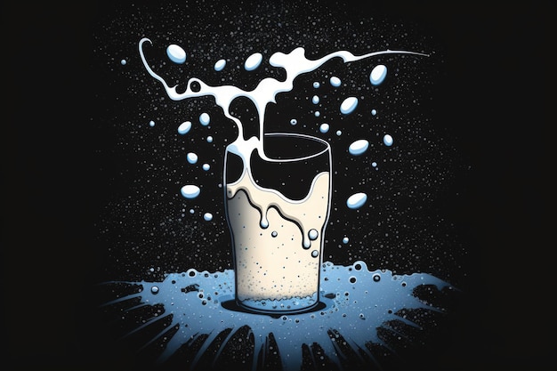 Spruzzi di latte solitari su uno sfondo scuro