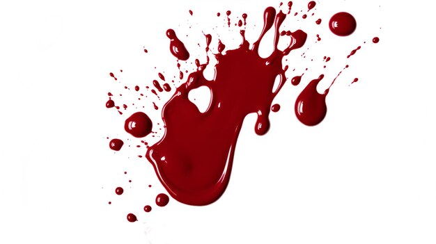 Spruzzi di sangue spruzzo di liquido rosso su sfondo bianco