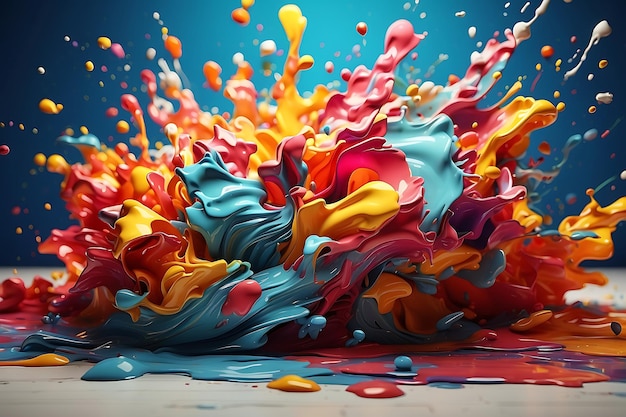 Spruzzi di vernice colorati su uno sfondo colorato rendering 3D