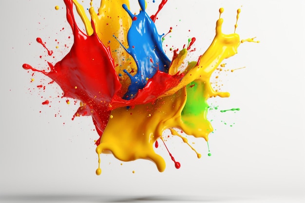 Spruzzi di vernice nei colori primari logo lettera F che cade al centro
