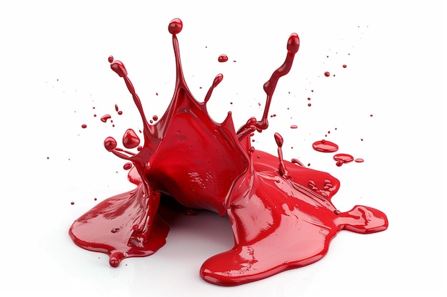 Spruzzi di vernice rossa gocce di spruzzo isolate su sfondo bianco