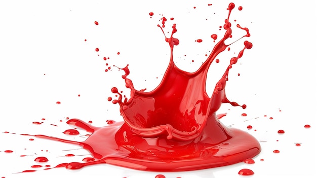 Spruzzi di vernice rossa gocce di spruzzo isolate su sfondo bianco