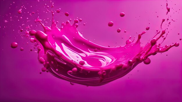 Spruzzi levitanti di Viva Magenta sullo sfondo lilla di Veri Peri Concetto di esplosione di colori con vernice liquida Le principali tendenze del design moderno