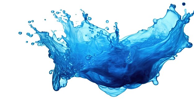 Spruzzo d'acqua blu isolato su sfondo bianco Generativo ai