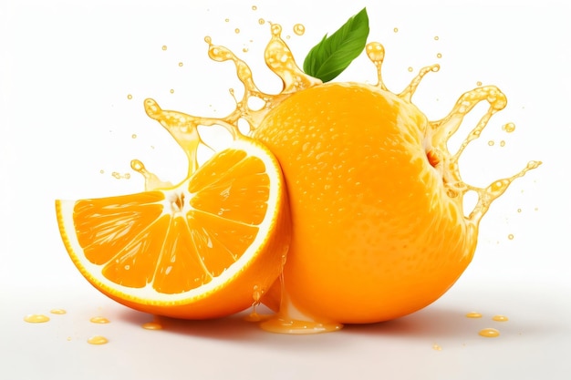 spruzzo d'acqua sull'arancia con menta isolata sul bianco