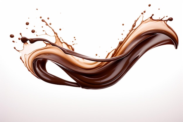 Spruzzo di cioccolato isolato su sfondo bianco Close Up dello spruzzo di cioccolato