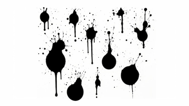 Spruzzo di inchiostro nero su sfondo bianco Spruzzo d'inchiostro Spruzzo e gocce di liquido nero