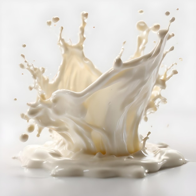 Spruzzo di latte o crema isolato su uno sfondo bianco.