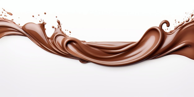 Spruzzo di liquido marrone con gocce su sfondo bianco