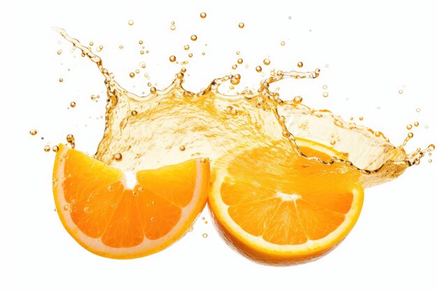 spruzzo di succo d'arancia isolato su sfondo bianco