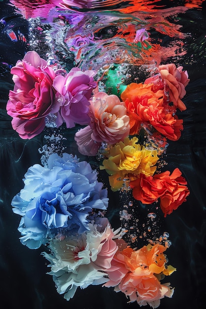 Spruzzo di vernice floreale in acqua colori ricchi concentrato composizione centrale