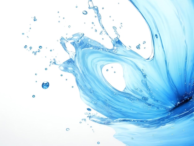 Spruzzo di vortice d'acqua blu con piccole bolle isolate su sfondo bianco liquido ai generato