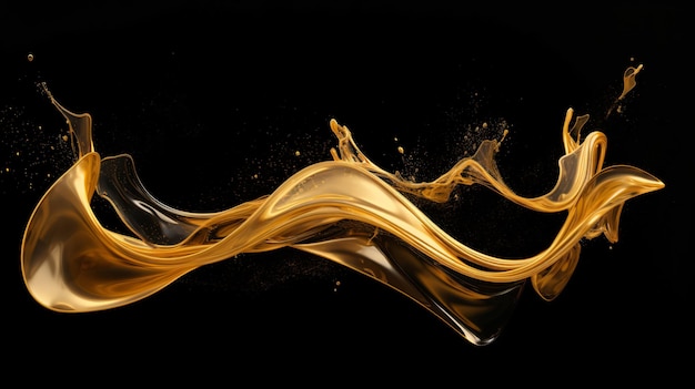 Spruzzo liquido dorato astratto su sfondo nero