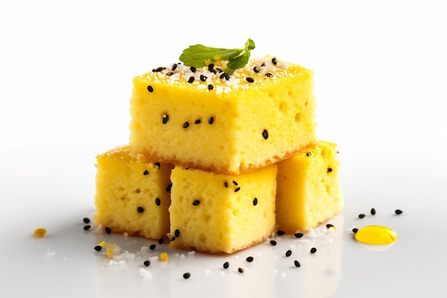 spuntini gustosi e deliziosi dhokla isolato su sfondo bianco