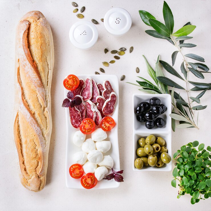 Spuntino con olive e pane