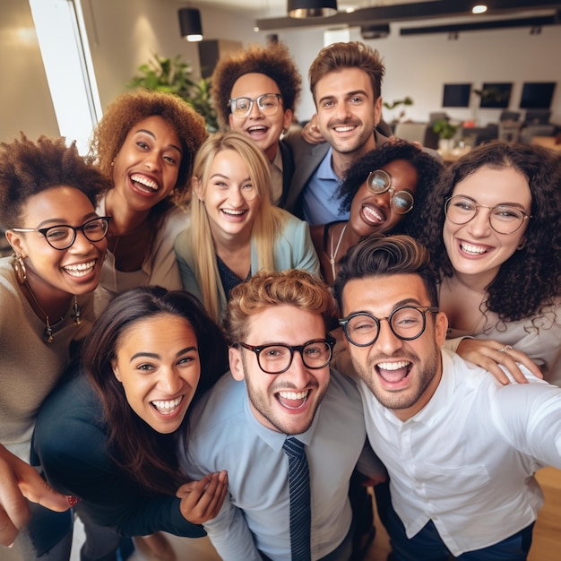 squadra d'affari felice mostrando i pollici in alto in ufficio