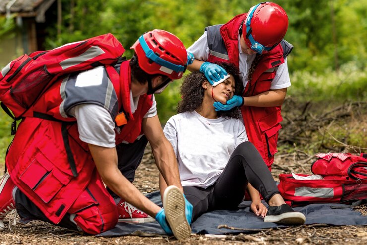 Foto squadra di soccorso che aiuta la vittima ferita