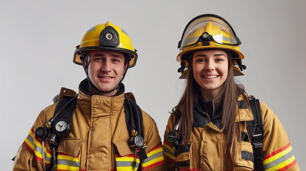 Squadra di vigili del fuoco isolata su sfondo grigio