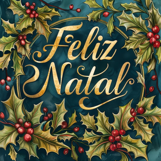 Squisita cartolina di Natale con Feliz Natal in oro