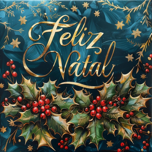 Squisita cartolina di Natale con Feliz Natal in oro