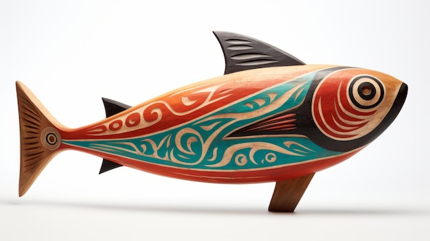 Squisite sculture di pesci in legno con disegni tradizionali