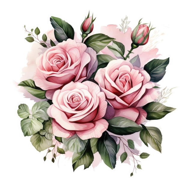 Squisiti mazzi di rose ad acquerello ultrarealistici Una clipart multiflorale e isolata ad alto dettaglio