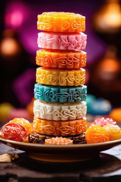 Squisiti mooncakes con motivi intricati IA generativa