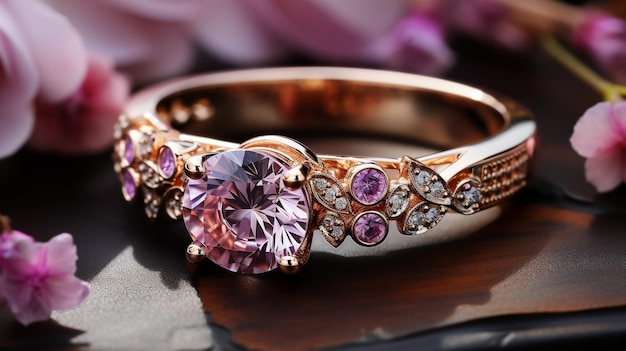 Squisito anello e orecchini incastonati in oro rosa