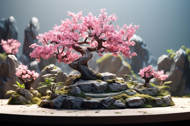 Squisito giardino di bonsai con fiori in miniatura 00079 02