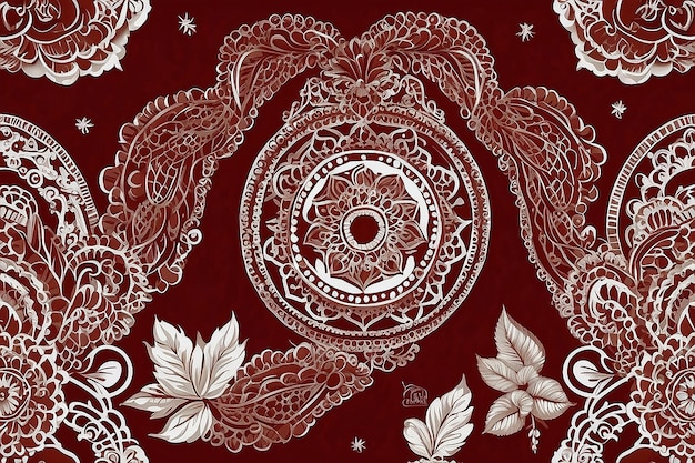 Squisito ornamento di henna su uno sfondo rosso Bellezza culturale