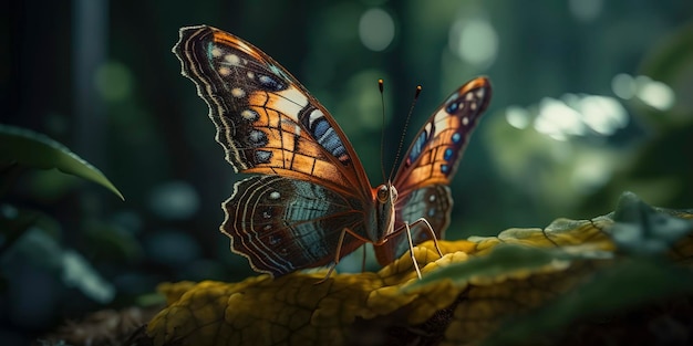 Squisito primo piano di una farfalla che rivela l'intricato design della natura IA generativa