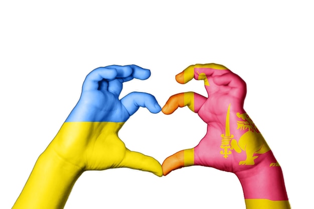 Sri Lanka Ucraina Cuore, gesto della mano che fa il cuore, prega per l'Ucraina