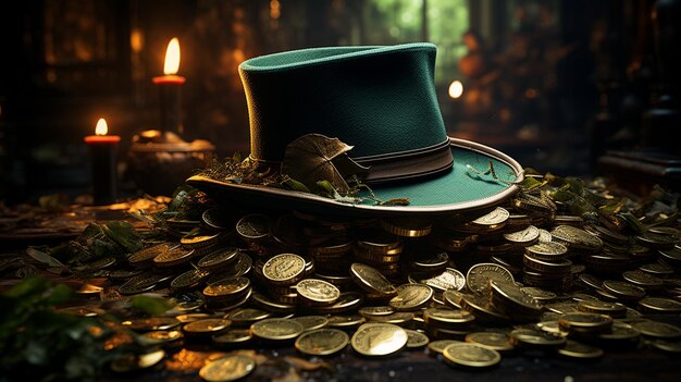 St. Patrick's Day cappello e confetti nello stile del ritratto ricco