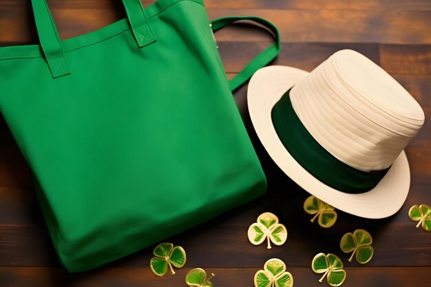 St Patrick's Day Tote Bag Mockup Green Blank St Patricks Bag mockup (modello di borsa di San Patrizio)