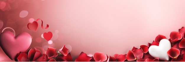 St. Valentine's day banner di matrimonio con astratto illustrato rosso rosa cuori volanti fiori su ba rosa