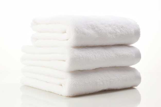 Stack di asciugamani bianchi piegati su sfondo bianco