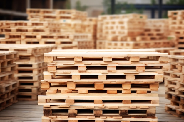 Stack di pallet di legno Pallet industriale di legno nel magazzino della fabbrica Cargo e spedizione Sostenibilità