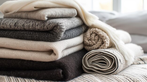 Stack di puliti maglietti di colori naturali maglioni di cashmere di lusso qualità di abbigliamento di lana consistenza