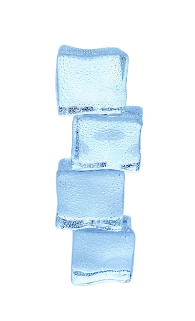 Stack of ice cubes over white background