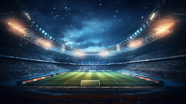 Stadio con molte luci da calcio