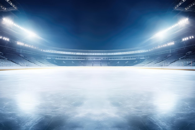 Stadio del campo vuoto dell'arena sportiva della pista di pattinaggio su ghiaccio dell'hockey