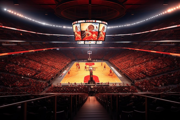 Stadio di basket professionistico realizzato in 3d con folla animata