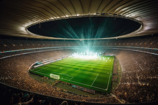 Stadio di calcio affollato con un'atmosfera vibrante generativa IA