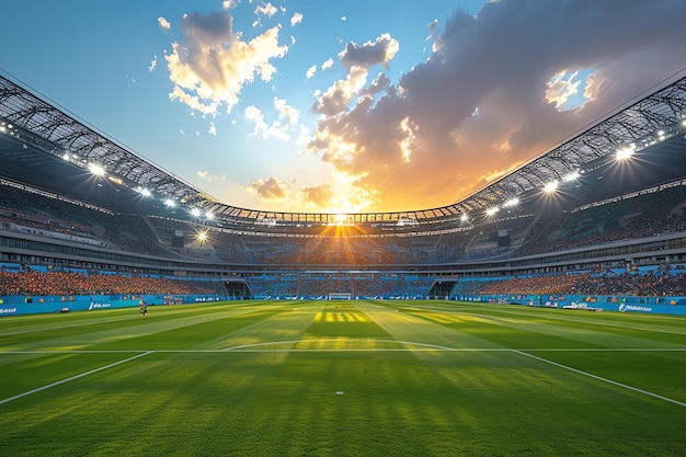 stadio di calcio al tramonto AI generato