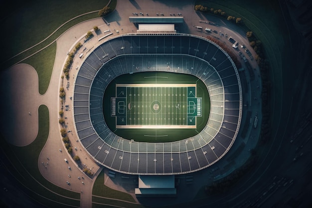 Stadio di calcio americano visto da sopra stadio di calcio vista da drone AI