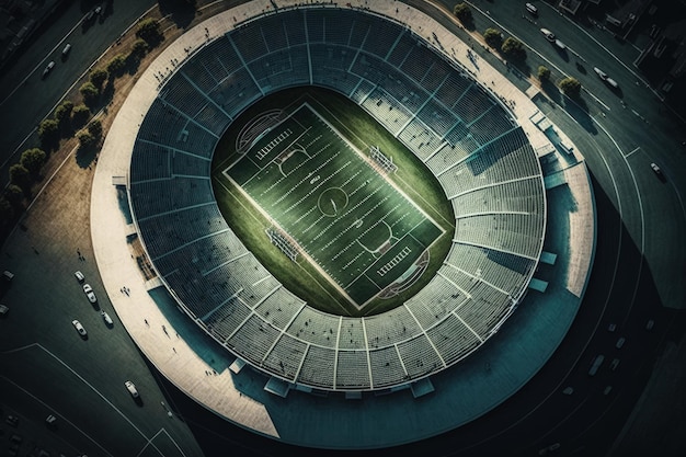 Stadio di calcio americano visto da sopra stadio di calcio vista da drone AI