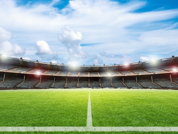 Stadio di calcio della rappresentazione 3d con il fondo del campo di calcio