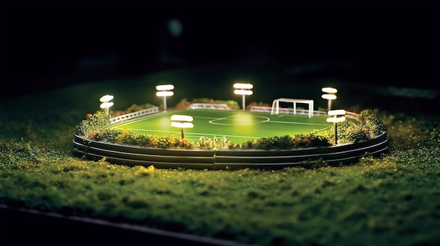 Stadio di calcio di notte con luci intense